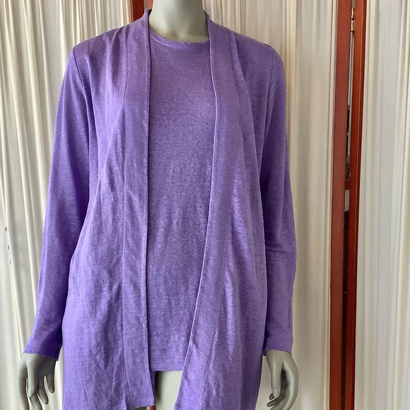 J.Jill Love Linen Purple Tank Top And Open-Front Cardigan Set Size Small - Picture 2 of 12